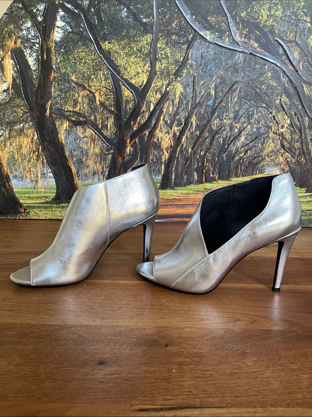Calvin Klein Metallic Silver Peep-Toe Stiletto Booties - Women Shoes size 10